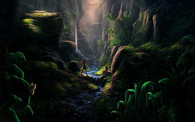 Mystical Forest Tranquil Waterfall Surrounded Nature Wallpaper 4K 1680x1050 A, Mystical, Forest, Scene, Featuring, Tranquil, Waterfall, Surrounded, Lush, Greenery, Dramatic, Rock!, Gray, Ultrawide