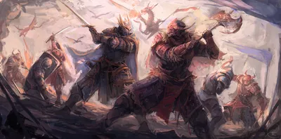 Dynamic Fantasy Armored Knights Wielding Fantasy Wallpaper 4K 1920x952 A, Dynamic, Fantasy, Scene, Featuring, Armored, Knights, Wielding, Swords, Axes, Battling, Dragon, White, Ultrawide, Full HD