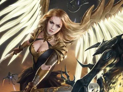 Vivid Blonde Wallpaper Fantasy Wallpaper 4K 1440x1080 A, Blonde, Woman, Warrior, In, Ornate, Armor, And, Majestic, Wings, Embodies, Angelic, White, Landscape