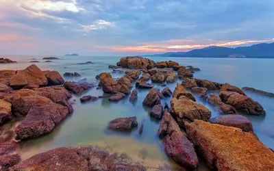 Moody Rocky Wallpaper Nature Wallpaper 4K 1920x1200 Rocky, Beach, Sunset, Pink, Gray, Ultrawide, Full HD