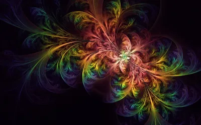 Vibrant Multicolored Fractal Black/Dark Wallpaper 4K 2048x1280 Vibrant, Multicolored, Fractal, Swirl, Forming, Floral, Plumes, On, Dark, Field, Abstract, Desktop, Brown, Ultrawide, Full HD