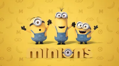 Minions Movie Characters Abstract Wallpaper 4K 4096x2286 Minions, Movie, Characters, Kevin, Stuart, And, Bob, Pose, Yellow, Banana-patterned, Logo, Purple, Ultrawide, 4K