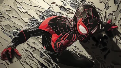 Dark Miles Wallpaper Abstract Wallpaper 4K 2912x1632 Miles, Morales, As, Spider-man, In, Dynamic, Pose, Featured, Desktop, Showcasing, Artistic, Comic-style, White, Gray, Ultrawide, QHD