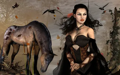 Vivid Fantasy Wallpaper Animals Wallpaper 4K 1920x1200 Fantasy-themed, Hd, Pc, Desktop, Wallpaper, Featuring, A, Mysterious, Woman, Dark, Attire, Standing, Gray, Ultrawide, Full HD