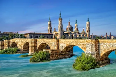 Golden Zaragoza Wallpaper World Wallpaper 4K 2048x1359 Hd, Pc, Desktop, Background:, Zaragoza, Spain, Cityscape, With, Man-made, Stone, Bridge, Over, Gray, Pink, Ultrawide, Full HD