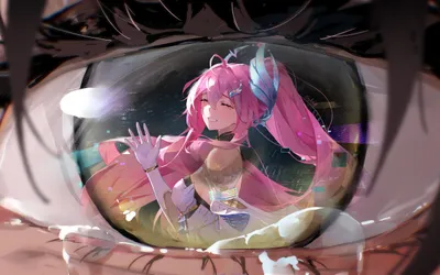 Close Eye Reflecting Abstract Wallpaper 4K 4800x3000 Close-up, Eye, Reflecting, Aemeath, From, Wuthering, Waves:, Pink-haired, Anime, Eyes, Crying, Gray, Ultrawide, 4K