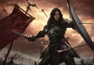 Epic Fierce Wallpaper Fantasy Wallpaper 4K 1920x1328 A, Fierce, Woman, Warrior, With, Brown, Hair, Stands, Ready, Battle, Wielding, Sword, Gray, Landscape, Full HD