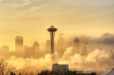 Seattle Skyline Space Nature Wallpaper 4K 1800x1191 Hd, Wallpaper, Of, The, Seattle, Skyline, Featuring, Space, Needle, Rising, Above, Misty, Gray, Ultrawide