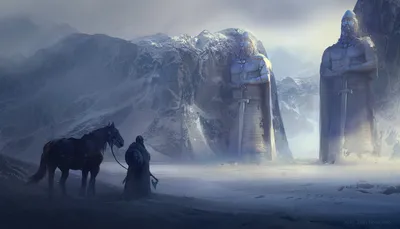 Fantasy Warrior Leading Nature Wallpaper 4K 1920x1101 Hd, Wallpaper, Featuring, A, Fantasy, Warrior, Leading, Horse, Through, Snowy, Mountainous, Landscape, Gray, Brown, Ultrawide, Full HD