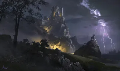 Dreamy Moody Wallpaper Nature Wallpaper 4K 1920x1141 A, Moody, Fantasy, Landscape, Features, Castle, Surrounded, Dark, Clouds, Illuminated, Lightning, Wolf, Gray, Ultrawide, Full HD