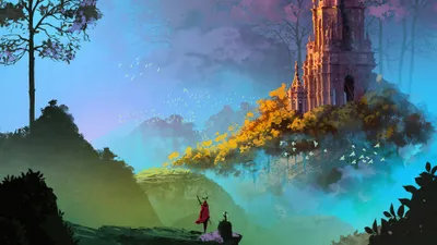 Fantasy Landscape Figure Fantasy Wallpaper 4K 3840x2160 Hd, Fantasy, Landscape, Wallpaper, Featuring, A, Figure, In, Red, Cloak, Gazing, Towering, Pink, Gray, Ultrawide, 4K