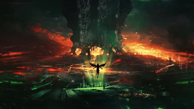 Fantasy Landscape Dark Fantasy Wallpaper 4K 2560x1440 A, Fantasy, Landscape, Features, Dark, Ethereal, Scene, Angelic, Figure, Amidst, Swirling, Colors, Brown, Orange, Ultrawide, QHD