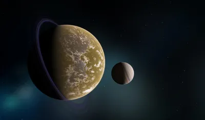 Moody Planet Wallpaper Space Wallpaper 4K 1680x988 Planet, With, Large, Moon, Brown, Gray, Ultrawide