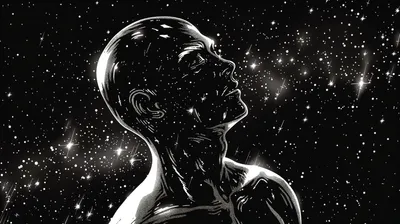 Artistic Depicting Reflective Man Silhouette Space Wallpaper 4K 4072x2280 Artistic, 4K, Ultra, Hd, Wallpaper, Depicting, A, Reflective, Man, Silhouette, Intertwined, Stars, White, Brown, Ultrawide