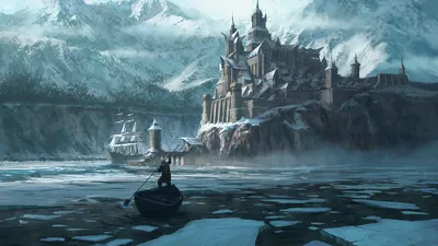 Fantasy Winter City Towering Castles Nature Wallpaper 4K 1920x1080 A, Fantasy, Winter, City, With, Towering, Castles, On, Snowy, Mountain, Shore, Icy, White, Gray, Ultrawide, Full HD