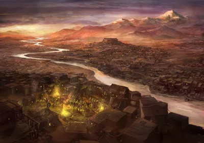 Fantasy Painting Ancient Spartan City Nature Wallpaper 4K 2000x1406 Hd, Fantasy, Painting, Of, An, Ancient, Spartan, City, Greece, Dusk, Featuring, Sprawling, Gray, Brown, Orange, Landscape, Full HD