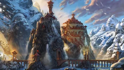 Fantasy Landscape Depicting Nature Wallpaper 4K 1920x1080 Hd, Fantasy, Landscape, Wallpaper, Depicting, Ornate, Towering, Structures, Built, Into, Snowy, Mountain, White, Gray, Ultrawide, Full HD