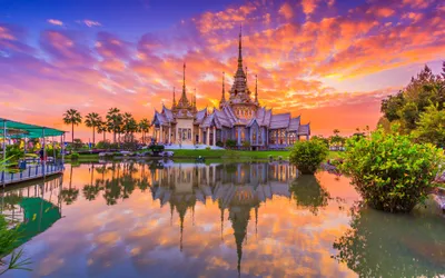 Radiant Thai Wallpaper World Wallpaper 4K 3840x2400 A, Stunning, Hd, Wallpaper, Of, Thai, Temple, Reflecting, Tranquil, Pond, Sunset, Vibrant, Purple, Orange, Ultrawide, 4K