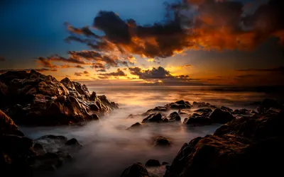 Dark Rocky Shoreline Sunset Nature Wallpaper 4K 2400x1500 Hd, Desktop, Wallpaper, Of, A, Dark, Rocky, Shoreline, Sunset, Dramatic, Clouds, Over, Brown, Ultrawide, Full HD