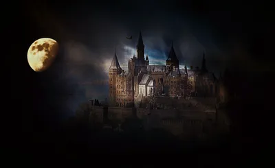 Dark Castle Glowing Black/Dark Wallpaper 4K 2970x1820 Hd, Desktop, Wallpaper, Of, A, Dark, Castle, Under, Glowing, Full, Moon, Night, Gray, Ultrawide, QHD