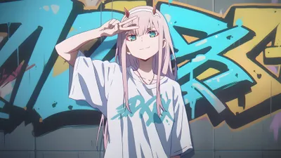 Serene Zero Wallpaper Abstract Wallpaper 4K 3840x2160 Zero, Two, From, Darling, In, The, Franxx, Poses, Casually, Front, Colorful, Graffiti, White, Ultrawide, 4K