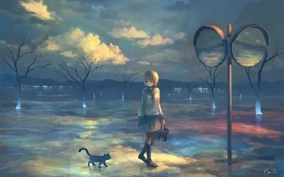 Anime Original Solitary Schoolgirl Satchel Animals Wallpaper 4K 1920x1199 Anime, Original, Hd, Pc, Desktop, Wallpaper/background, Solitary, Schoolgirl, Satchel, Black, Cat, Reflective, Gray, Brown, Ultrawide, Full HD
