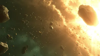 Vivid Sci Wallpaper Space Wallpaper 4K 2912x1632 Hd, Wallpaper, Featuring, A, Sci-fi, Asteroid, Belt, With, Rocks, Floating, Against, Bright, Brown, Ultrawide, QHD