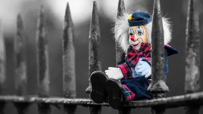 Colorful Clown Toy Abstract Wallpaper 4K 1920x1080 A, Colorful, Clown, Toy, With, Blue, Hat, Red, Plaid, Shirt, Sits, Against, White, Ultrawide, Full HD