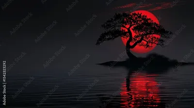 Glowing Red Moon Japanese Space Wallpaper 4K 1000x560 Red, Brown