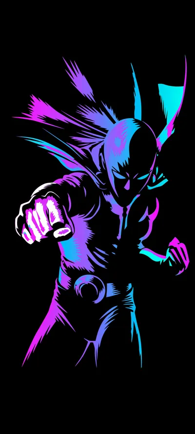 Saitama Neon Art One Black/Dark Wallpaper 4K 1080x2400 Orange, White