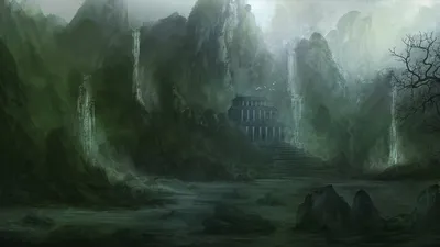 Misty Fantasy Landscape Towering Mountains Nature Wallpaper 4K 1920x1080 Hd, Pc, Desktop, Wallpaper, Featuring, A, Misty, Fantasy, Landscape, Towering, Mountains, Cascading, Gray, Ultrawide, Full HD