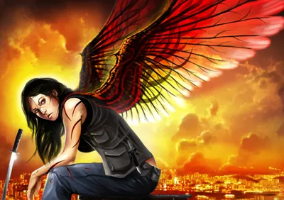 Fantasy Angel Warrior Fantasy Wallpaper 4K 2400x1694 A, Striking, Fantasy, Scene, Featuring, An, Angel, Warrior, Vibrant, Red, Wings, Set, Orange, Pink, Landscape, Full HD