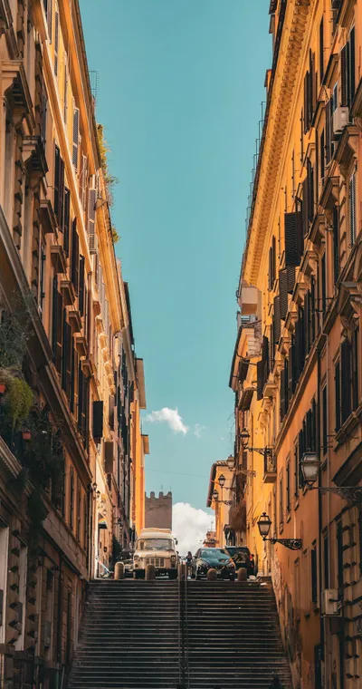 Narrow Street Buildings Cars World Wallpaper 4K 2025x3851 Gray