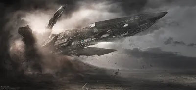 Crisp Highly Wallpaper Nature Wallpaper 4K 2343x1080 A, Highly, Detailed, Spaceship, Flies, Over, Dramatic, Stormy, Landscape, Dark, Clouds, Sky, Gray, Ultrawide, Full HD