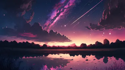 Sunset Anime Art Sky Scenery Nature Wallpaper 4K 3840x2159 Pink, Gray