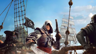 Assassin Creed Black Flag Games Wallpaper 4K 3840x2160 Assassin's, Creed, Black, Flag, Resynced, Game, Art, Hooded, Assassin, 039, Pirate, Gray, Pink, Ultrawide, 4K