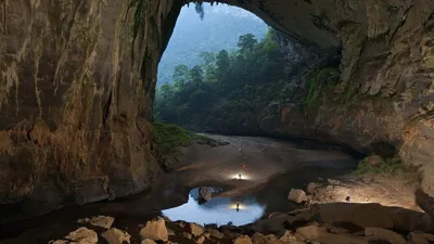 Vast Son Doong Abstract Wallpaper 4K 1920x1080 Hd, Desktop, Wallpaper, Showcasing, The, Vast, Son, Doong, Cave, Natural, Light, Illuminating, Gray, Pink, Ultrawide, Full HD