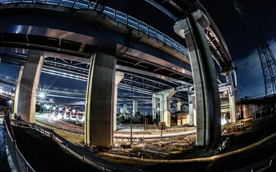 Fisheye City Bridge Night Dynamic World Wallpaper 4K 1920x1200 Hd, Desktop, Wallpaper, Featuring, A, Fisheye, View, Of, City, Bridge, Night, Dynamic, Gray, Ultrawide, Full HD