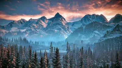 Forest Mountains Blue Filter Nature Wallpaper 4K 1080x607 Gray, Pink
