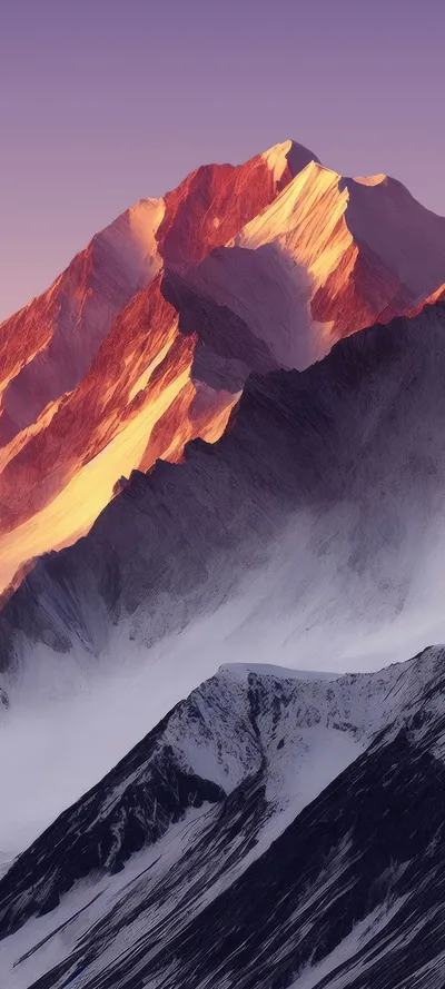 Snow Mountains Golden Hour Sunset Nature Wallpaper 4K 1080x2400 Gray