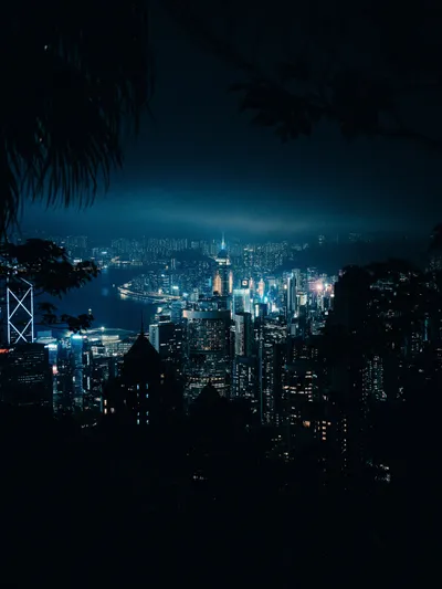 Hong Kong Skyline Night City World Wallpaper 4K 4376x5835 Brown, Green
