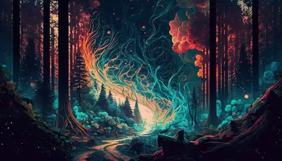 Trippy Forest Psychedelic Printable Wall Nature Wallpaper 4K 1568x896 Gray, White, Brown
