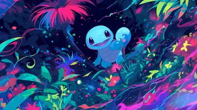 Golden Squirtle Wallpaper Abstract Wallpaper 4K 2912x1632 Hd, Wallpaper:, Of, Squirtle, From, Pokémon, In, A, Pok, Mon, Vibrant, Tropical, Pink, Yellow, Green, Ultrawide, QHD