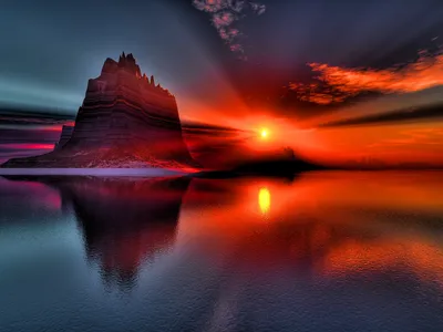 Sunset Calm Water Nature Wallpaper 4K 1920x1440 Hd, Desktop, Wallpaper:, Featuring, A, Stunning, Sunset, Over, Calm, Water, Silhouetted, Rugged, Red, Brown, Gray, Landscape, Full HD