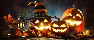 Halloween Pumpkins Decoration Abstract Wallpaper 4K 2560x1080 White