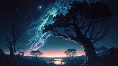 Starry Night Sky Scenery Art Space Wallpaper 4K 919x517 Brown, Gray