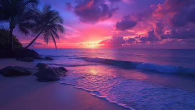 Sunset Beaches Cave Puerto Rico Nature Wallpaper 4K 1920x1080 Brown, Pink