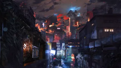 Cyberpunk Cityscape Artist World Wallpaper 4K 1920x1080 Blue, White, Gray