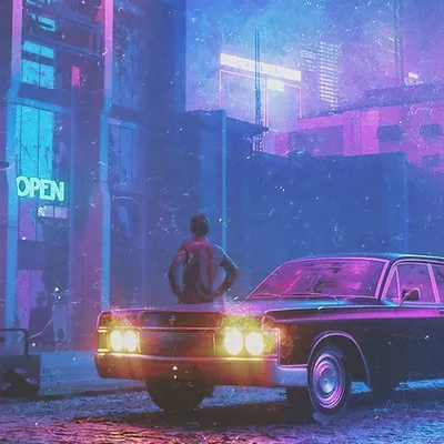 Cyberpunk Neon Cityscape Lincoln World Wallpaper 4K 1600x1600 Brown