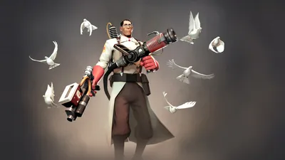 Dark Medic Wallpaper Games Wallpaper 4K 1920x1080 Hd, Pc, Desktop, Wallpaper:, Featuring, Medic, From, Team, Fortress, Surrounded, White, Doves, Gray, Ultrawide, Full HD